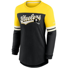 Pittsburgh Steelers Women's Retro Script Performance Tri-Blend Long Sleeve T-Shirt - Black/Gold T-shirts