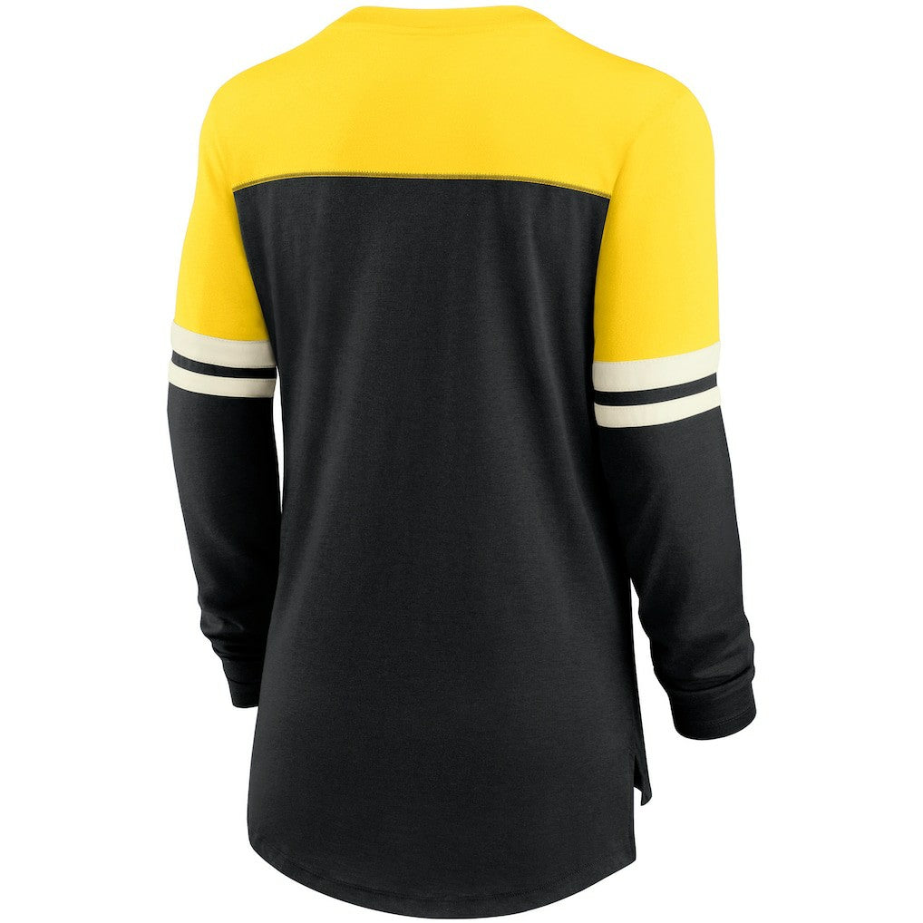 Pittsburgh Steelers Women's Retro Script Performance Tri-Blend Long Sleeve T-Shirt - Black/Gold T-shirts
