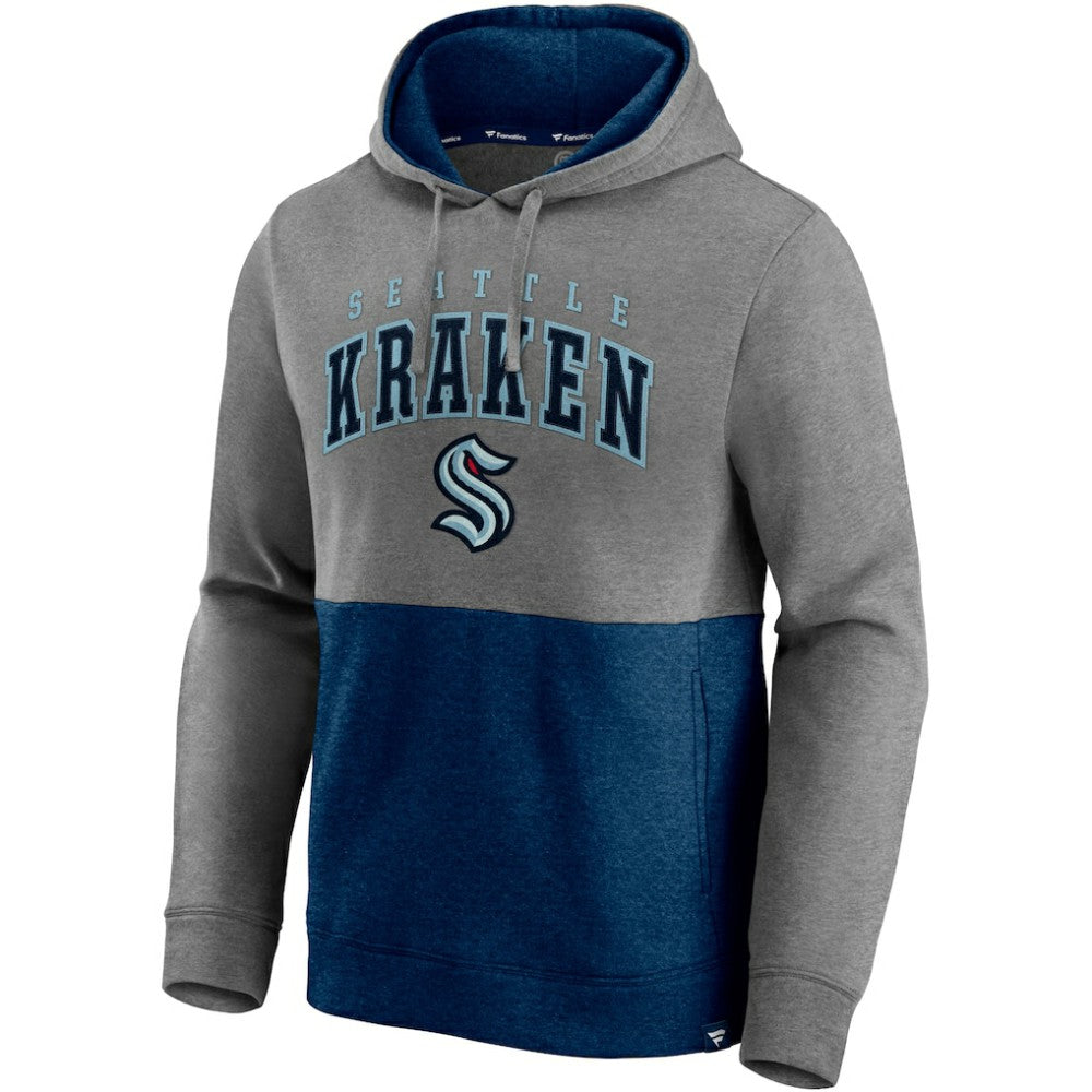 Seattle Kraken Fanatics Block Party Classic Arch Signature Pullover Hoodie - Heathered Gray/Deep Sea Blue | US 4193812