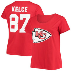 Travis Kelce Kansas City Chiefs Women's Plus Size Fair Catch Name & Number Scoop Neck T-Shirt - Red T-shirts
