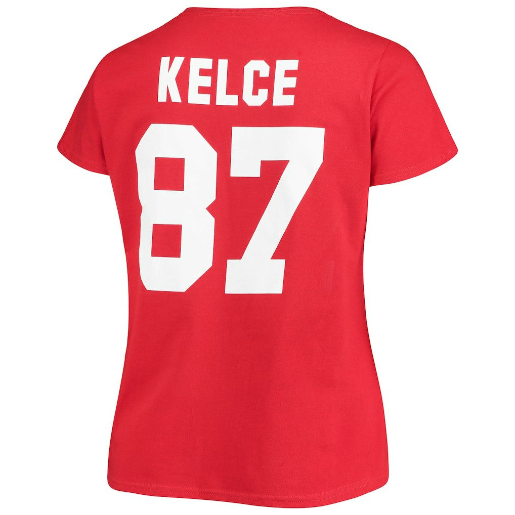Travis Kelce Kansas City Chiefs Women's Plus Size Fair Catch Name & Number Scoop Neck T-Shirt - Red T-shirts
