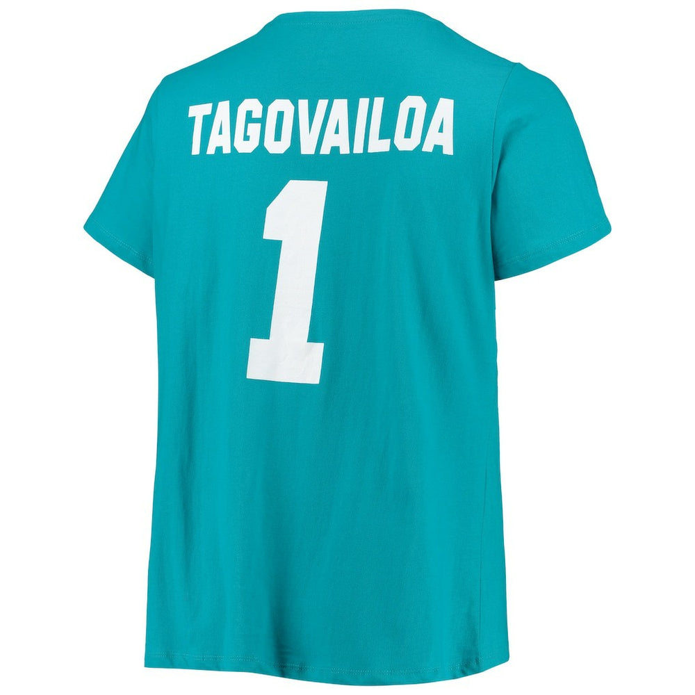Tua Tagovailoa Miami Dolphins Women's Plus Size Fair Catch Name & Number Scoop Neck T-Shirt - Aqua T-shirts