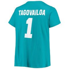 Tua Tagovailoa Miami Dolphins Women's Plus Size Fair Catch Name & Number Scoop Neck T-Shirt - Aqua T-shirts
