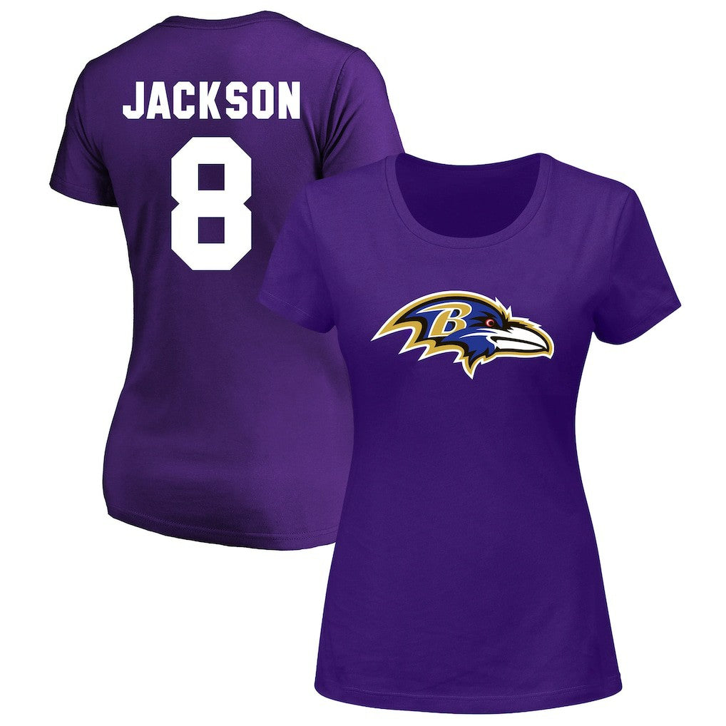 Lamar Jackson Baltimore Ravens Women's Plus Size Name & Number V-Neck T-Shirt - Purple T-shirts