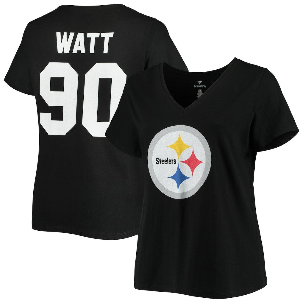 T.J. Watt Pittsburgh Steelers Women's Plus Size Name & Number V-Neck T-Shirt - Black T-shirts