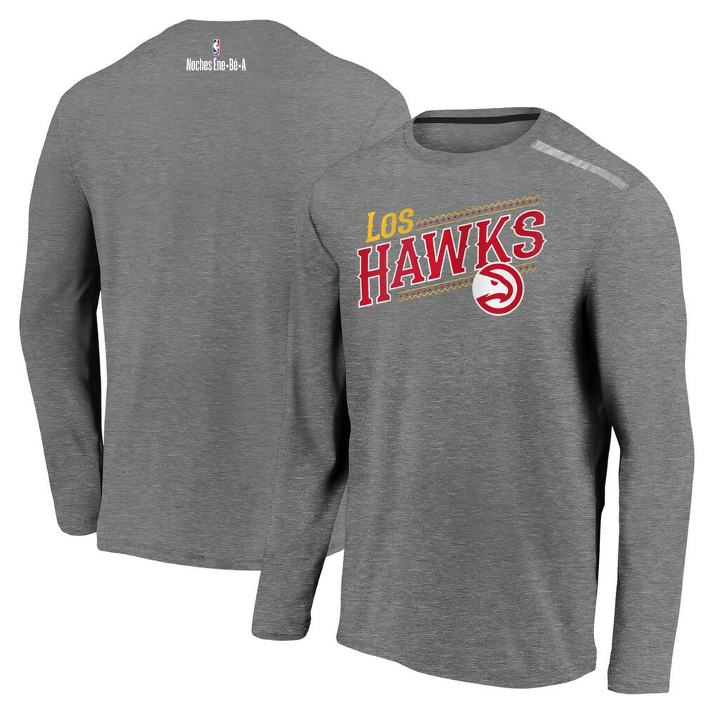 Atlanta Hawks 2021 Noches Éne-Bé-A Authentic Shooting Long Sleeve T-Shirt Heather Charcoal - Fanatics