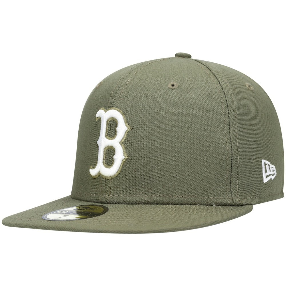 Boston Red Sox New Era White Logo 59FIFTY Fitted Hat - Olive Hats