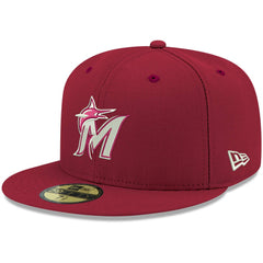 Miami Marlins New Era White Logo 59FIFTY Fitted Hat - Cardinal Hats