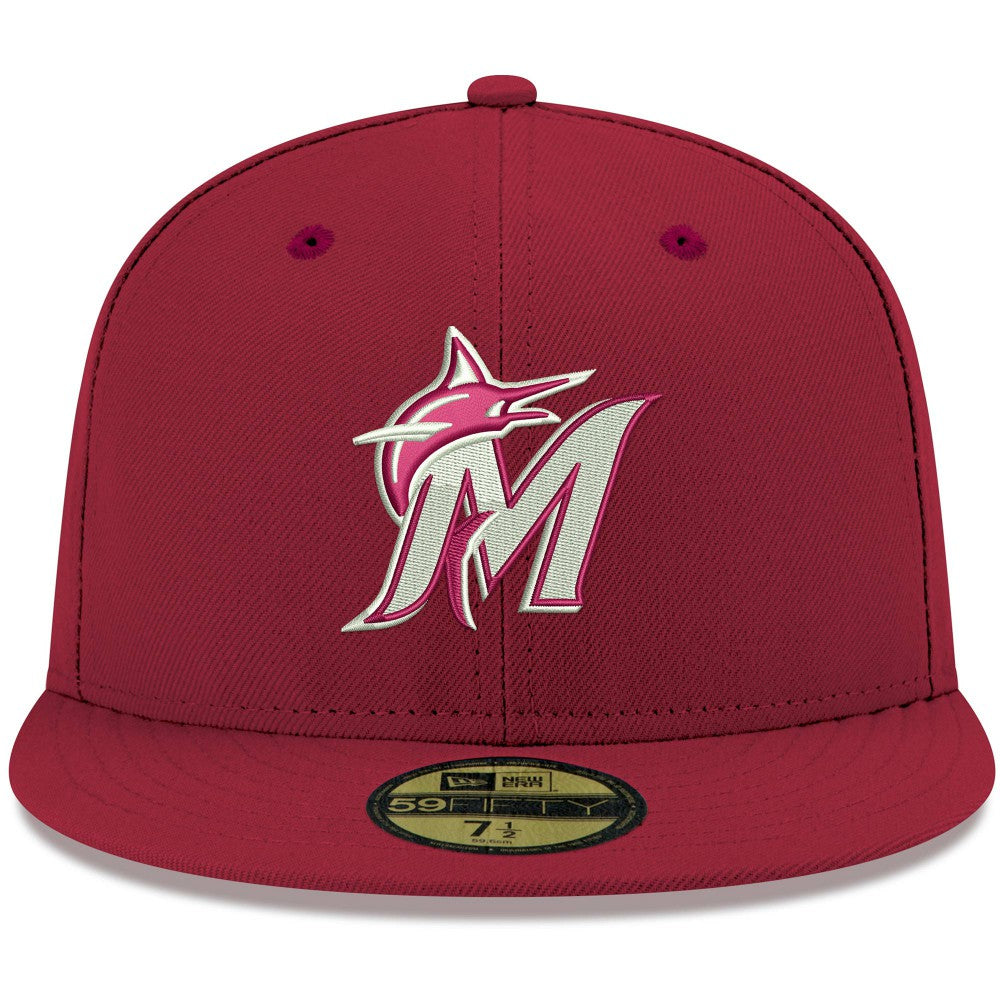 Miami Marlins New Era White Logo 59FIFTY Fitted Hat - Cardinal Hats