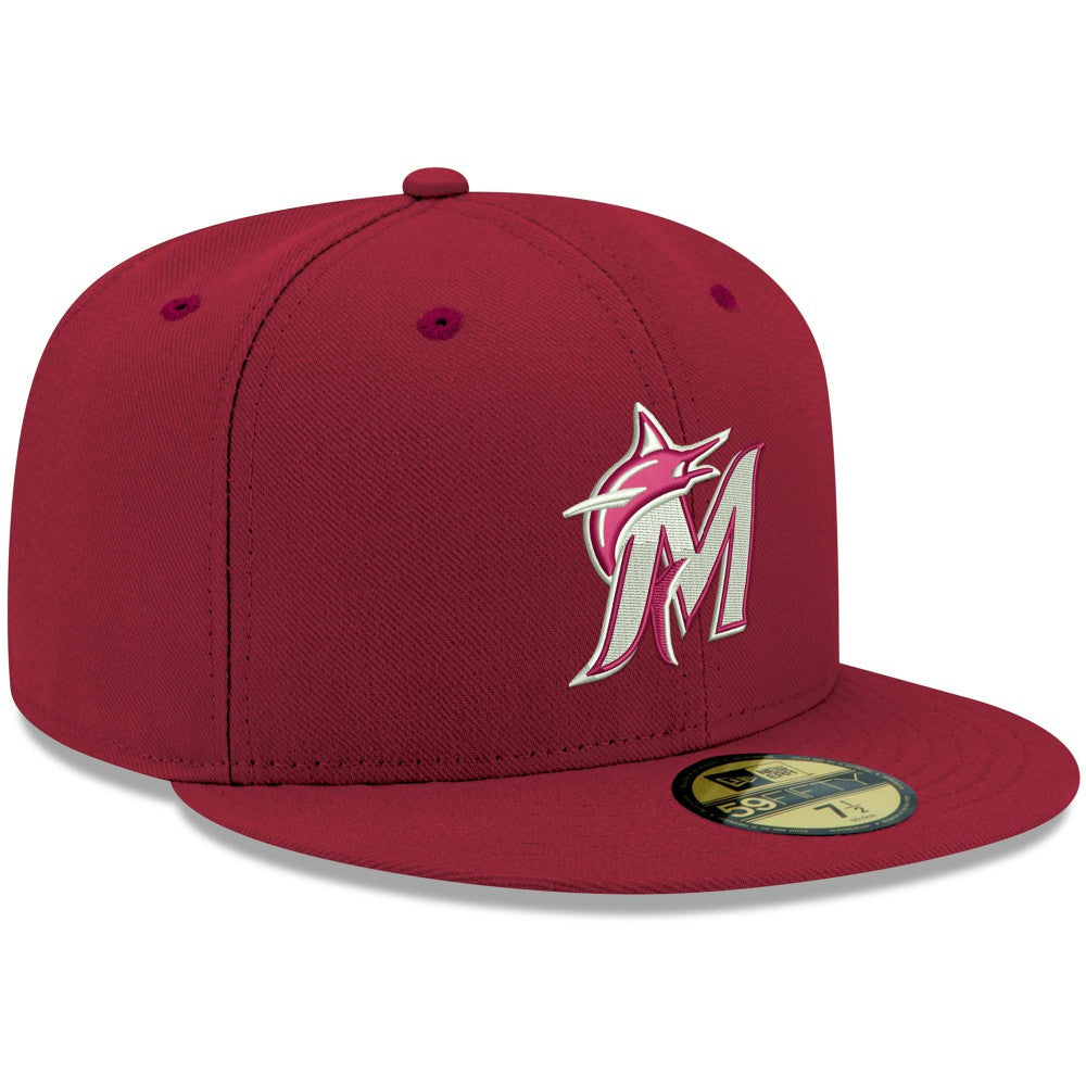 Miami Marlins New Era White Logo 59FIFTY Fitted Hat - Cardinal Hats