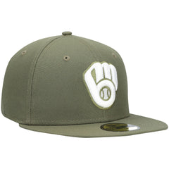 Milwaukee Brewers New Era White Logo 59FIFTY Fitted Hat - Olive Hats