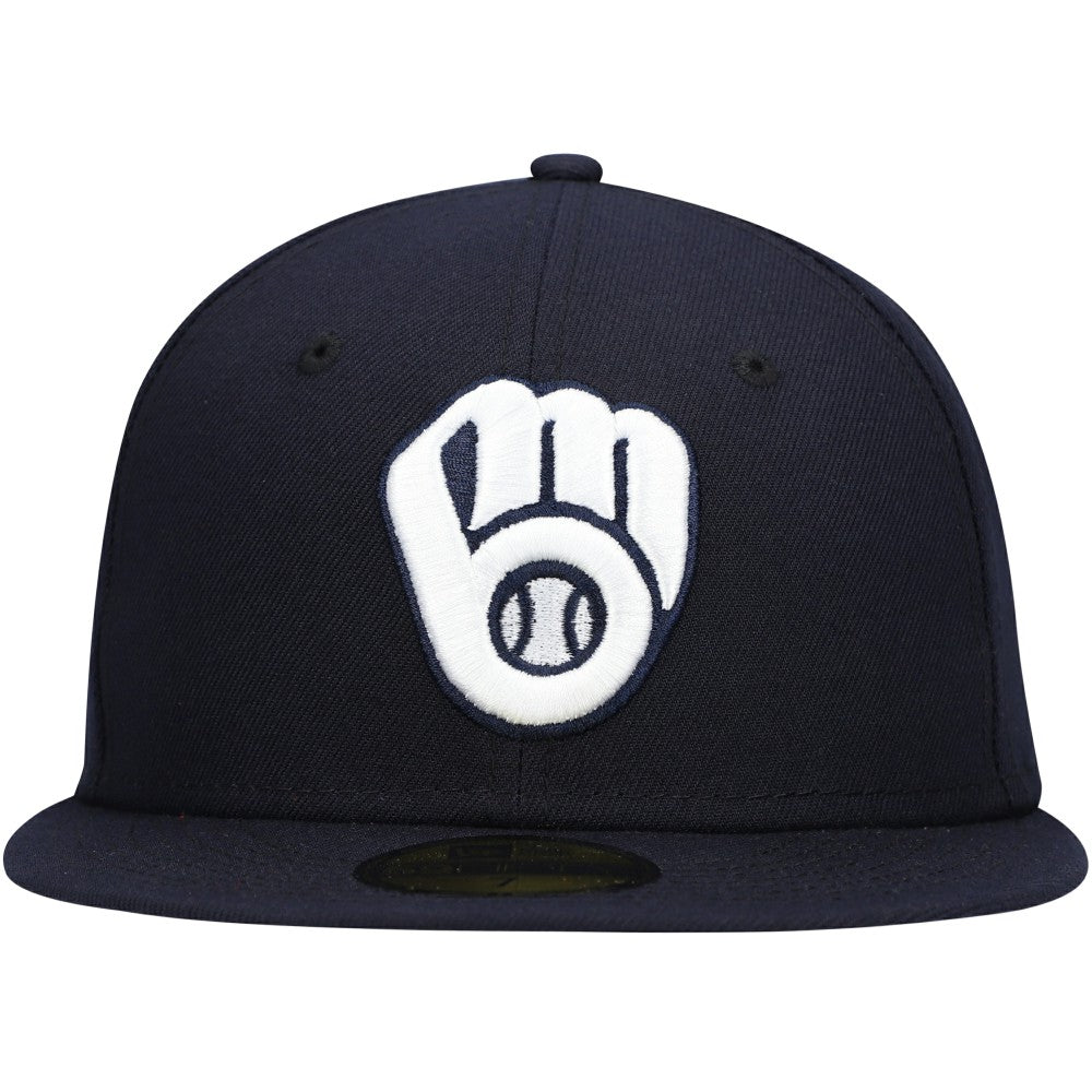 Milwaukee Brewers New Era White Logo 59FIFTY Fitted Hat - Navy Hats