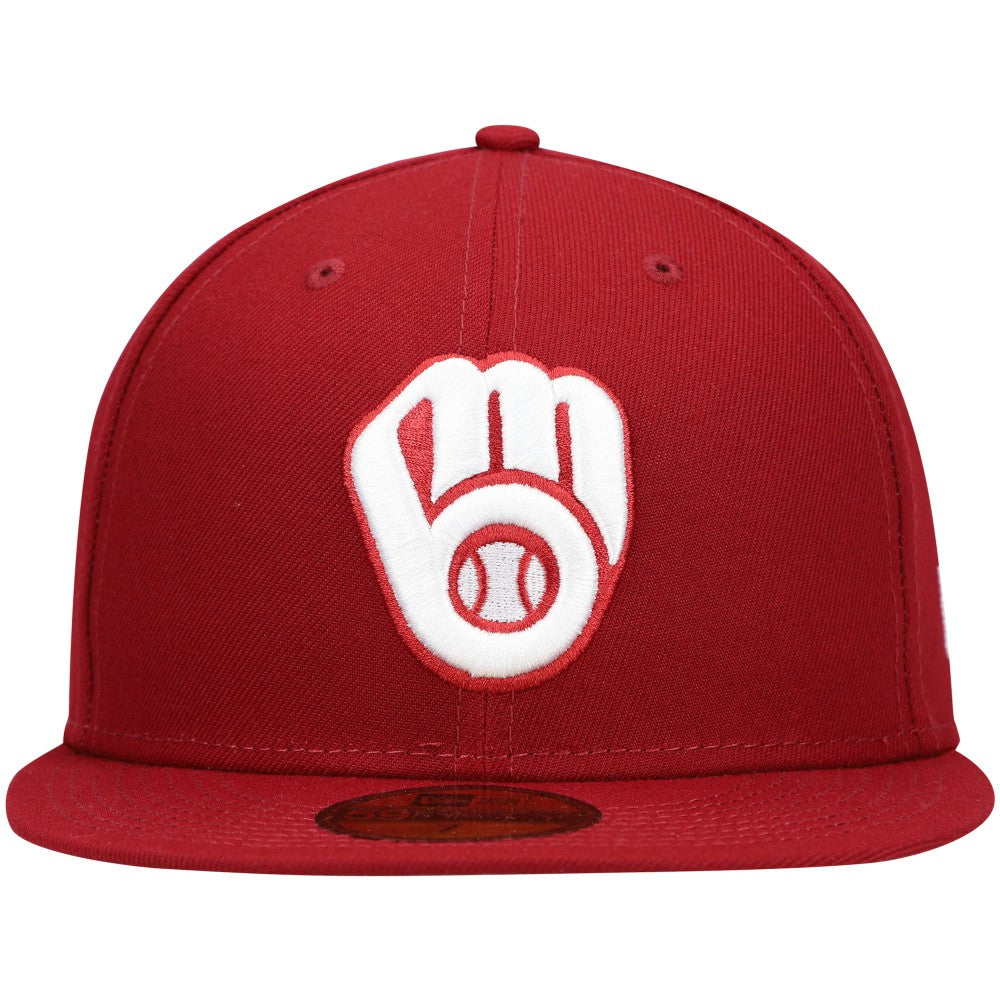 Milwaukee Brewers New Era White Logo 59FIFTY Fitted Hat - Cardinal Hats