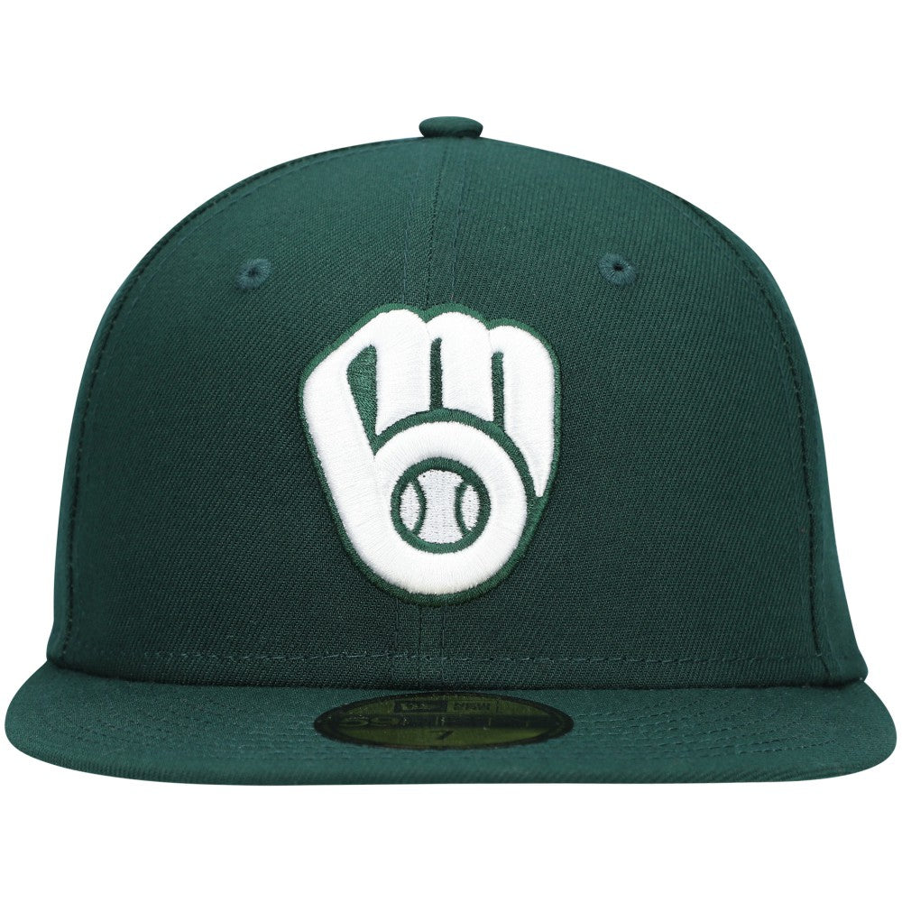 Milwaukee Brewers New Era White Logo 59FIFTY Fitted Hat - Green Hats