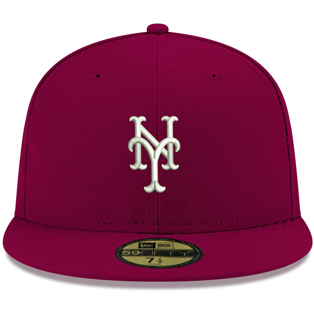 New York Mets New Era White Logo 59FIFTY Fitted Hat - Cardinal Hats