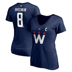 Alexander Ovechkin Washington Capitals Fanatics Women's Authentic Stack Name & Number V-Neck T-Shirt - Navy | US 4216051