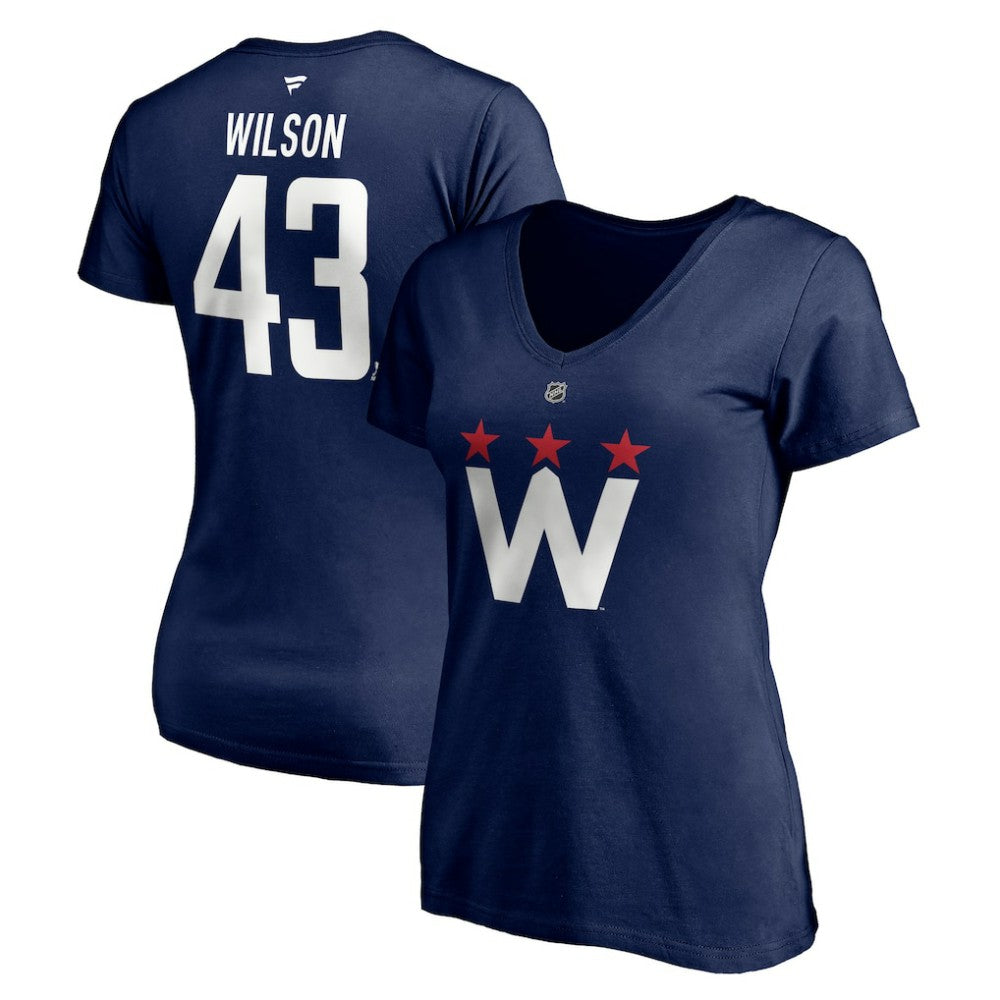 Tom Wilson Washington Capitals Fanatics Women's Authentic Stack Name & Number V-Neck T-Shirt - Navy | US 4216056