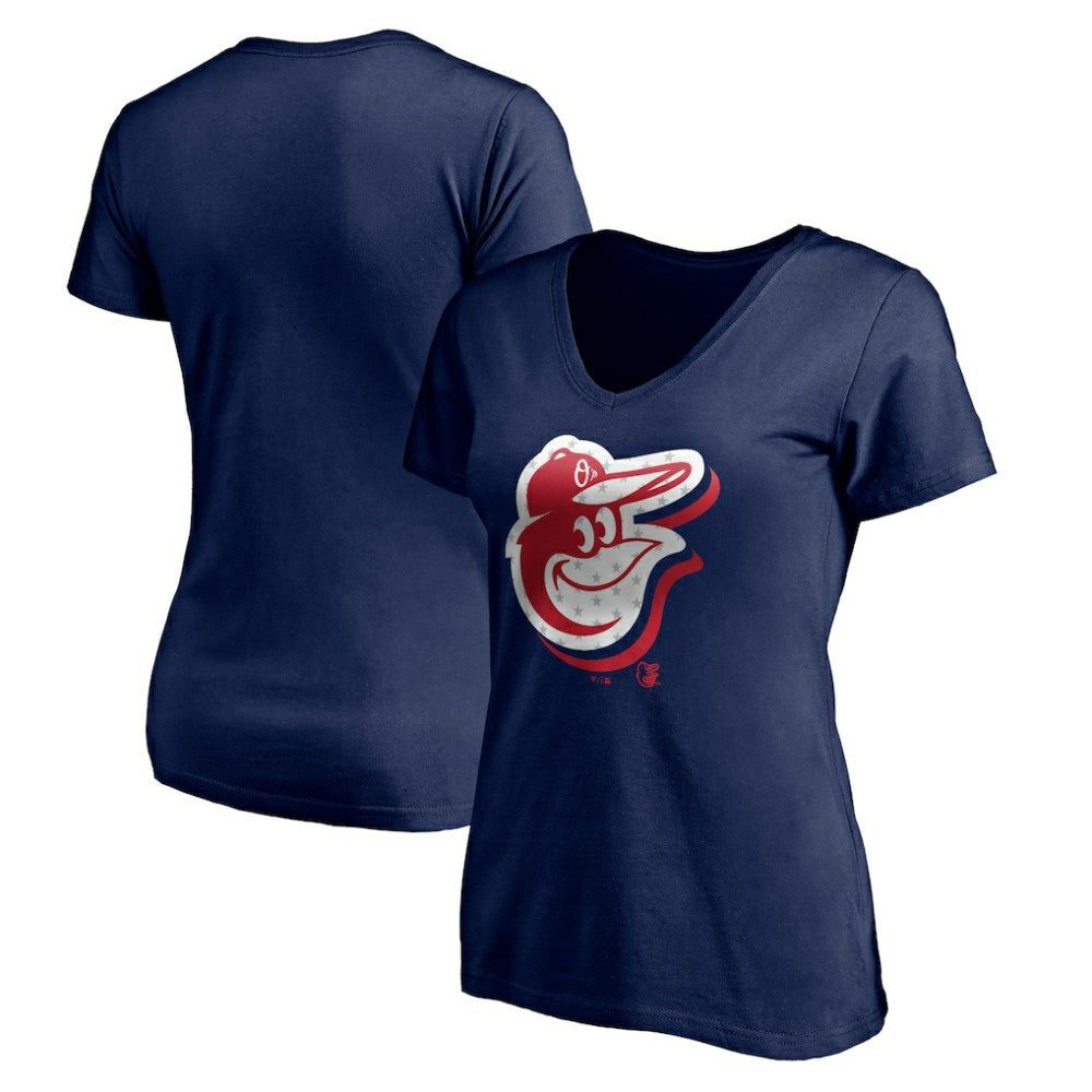Baltimore Orioles Women's Red White and Team V-Neck T-Shirt - Navy T-shirts