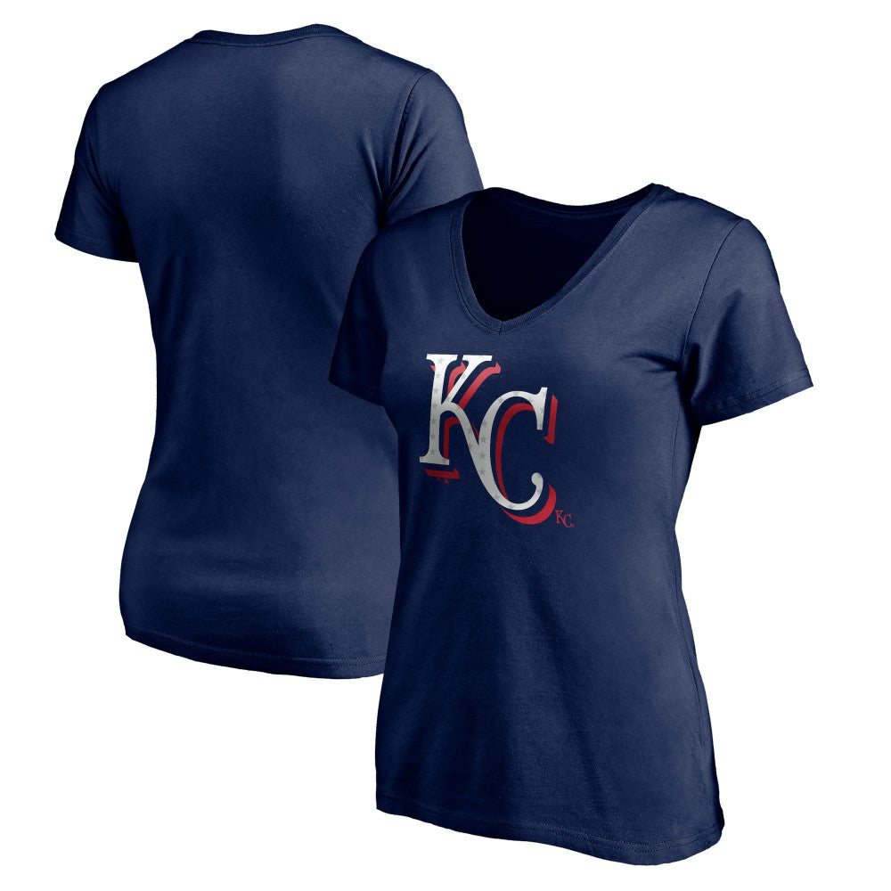 Kansas City Royals Women's Red White and Team V-Neck T-Shirt - Navy T-shirts