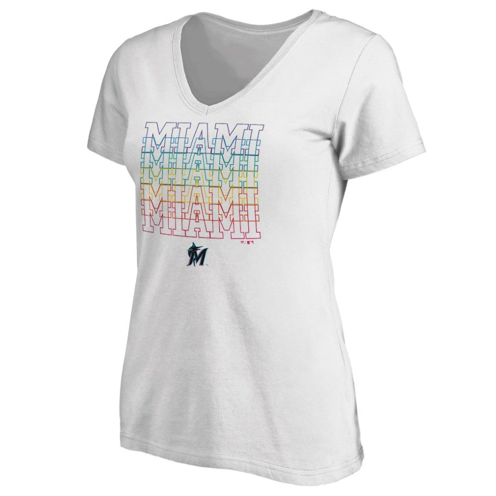 Miami Marlins Women's City Pride V-Neck T-Shirt - White T-shirts