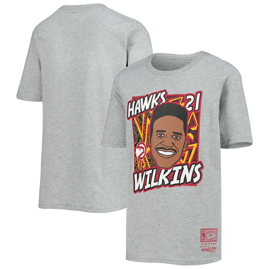Dominique Wilkins Atlanta Hawks Youth Hardwood Classics King of the Court Player T-Shirt Heathered Gray - Mitchell & Ness