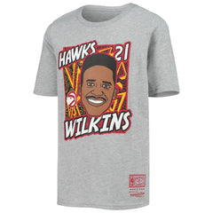 Dominique Wilkins Atlanta Hawks Youth Hardwood Classics King of the Court Player T-Shirt Heathered Gray - Mitchell & Ness