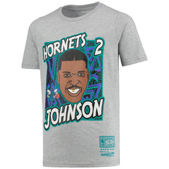 Larry Johnson Charlotte Hornets Youth Hardwood Classics King of the Court Player T-Shirt Gray - Mitchell & Ness