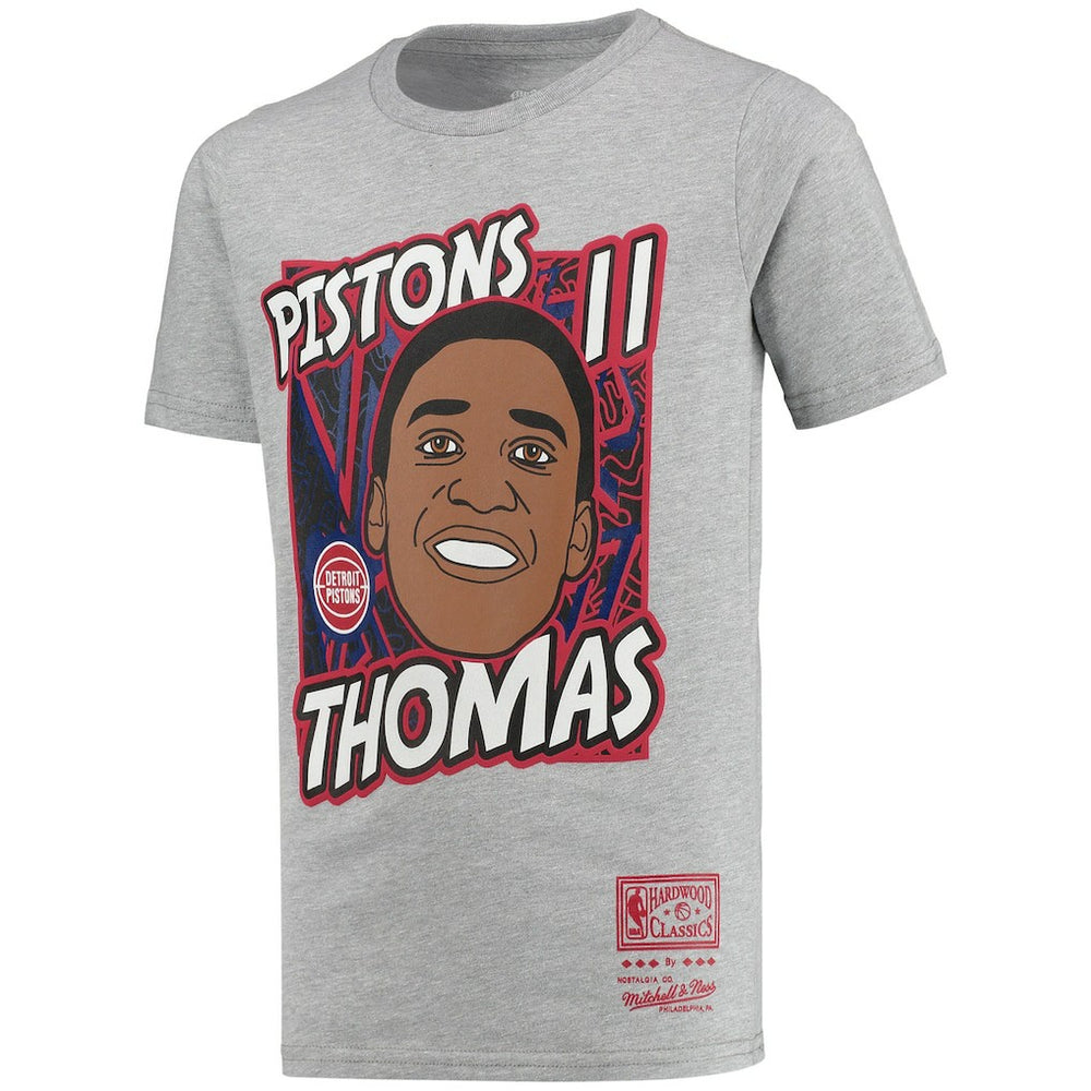 Isiah Thomas Detroit Pistons Youth Hardwood Classics King of the Court Player T-Shirt Gray - Mitchell & Ness