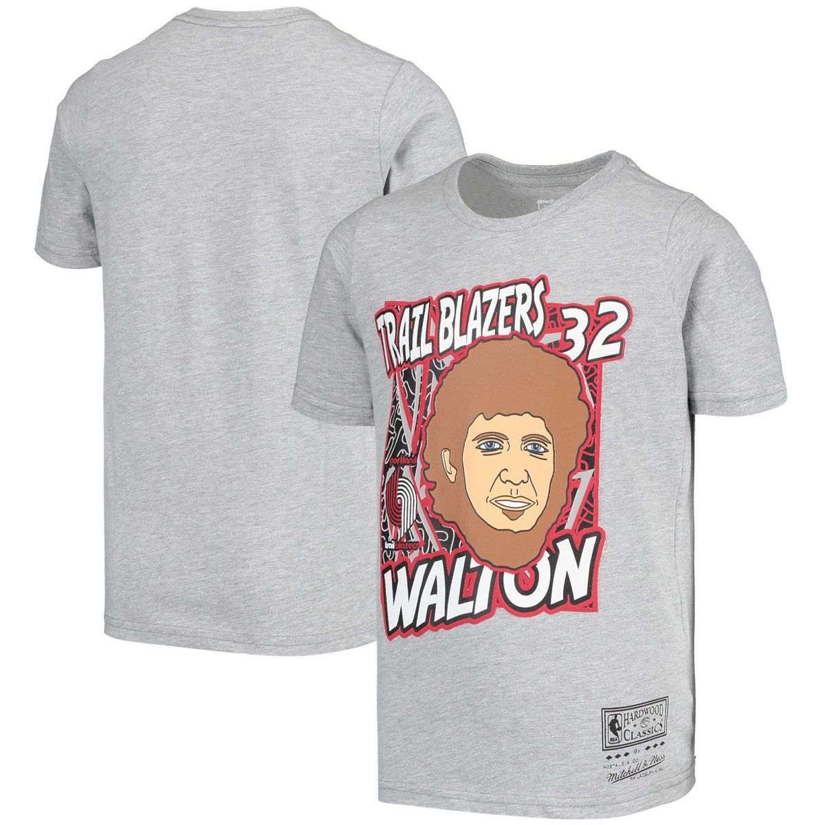 Bill Walton Portland Trail Blazers Youth Hardwood Classics King of the Court Player T-Shirt Gray - Mitchell & Ness