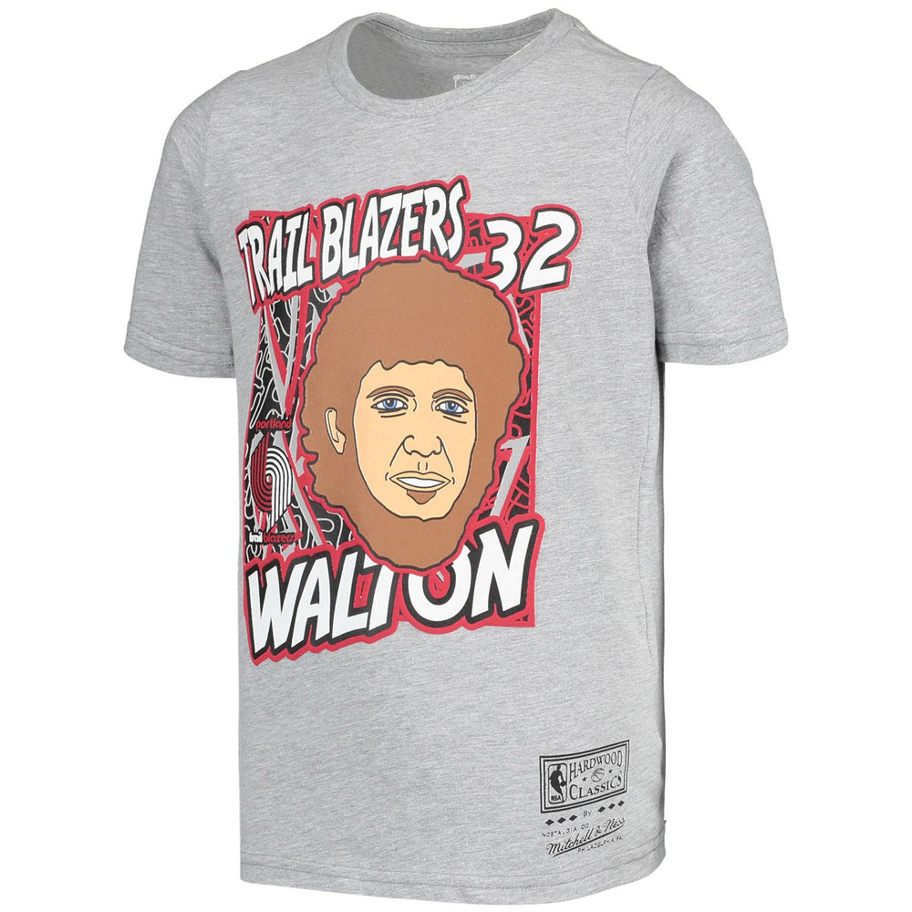 Bill Walton Portland Trail Blazers Youth Hardwood Classics King of the Court Player T-Shirt Gray - Mitchell & Ness