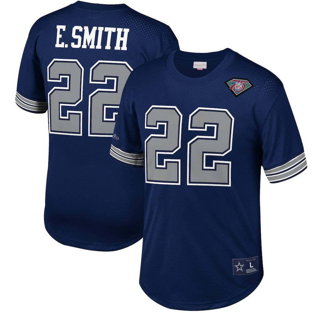Emmitt Smith Dallas Cowboys Retired Player Name & Number Mesh Top - Navy Tops