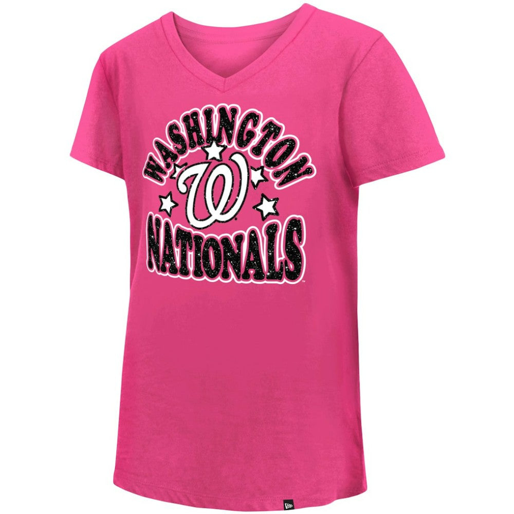 Washington Nationals New Era Girl's Youth Jersey Stars V-Neck T-Shirt - Pink Jerseys