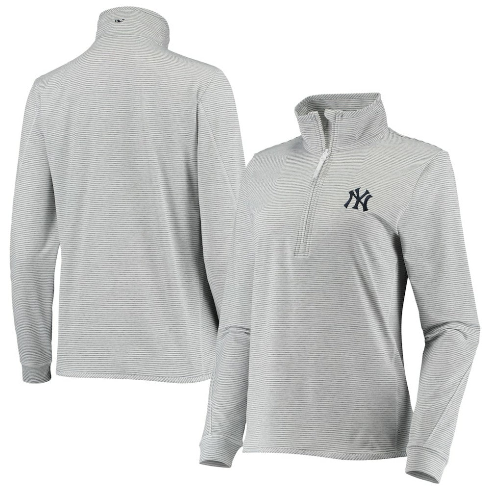 New York Yankees Vineyard Vines Women's Stripe Sankaty Half-Zip Pullover Top - Heather Gray Pullover