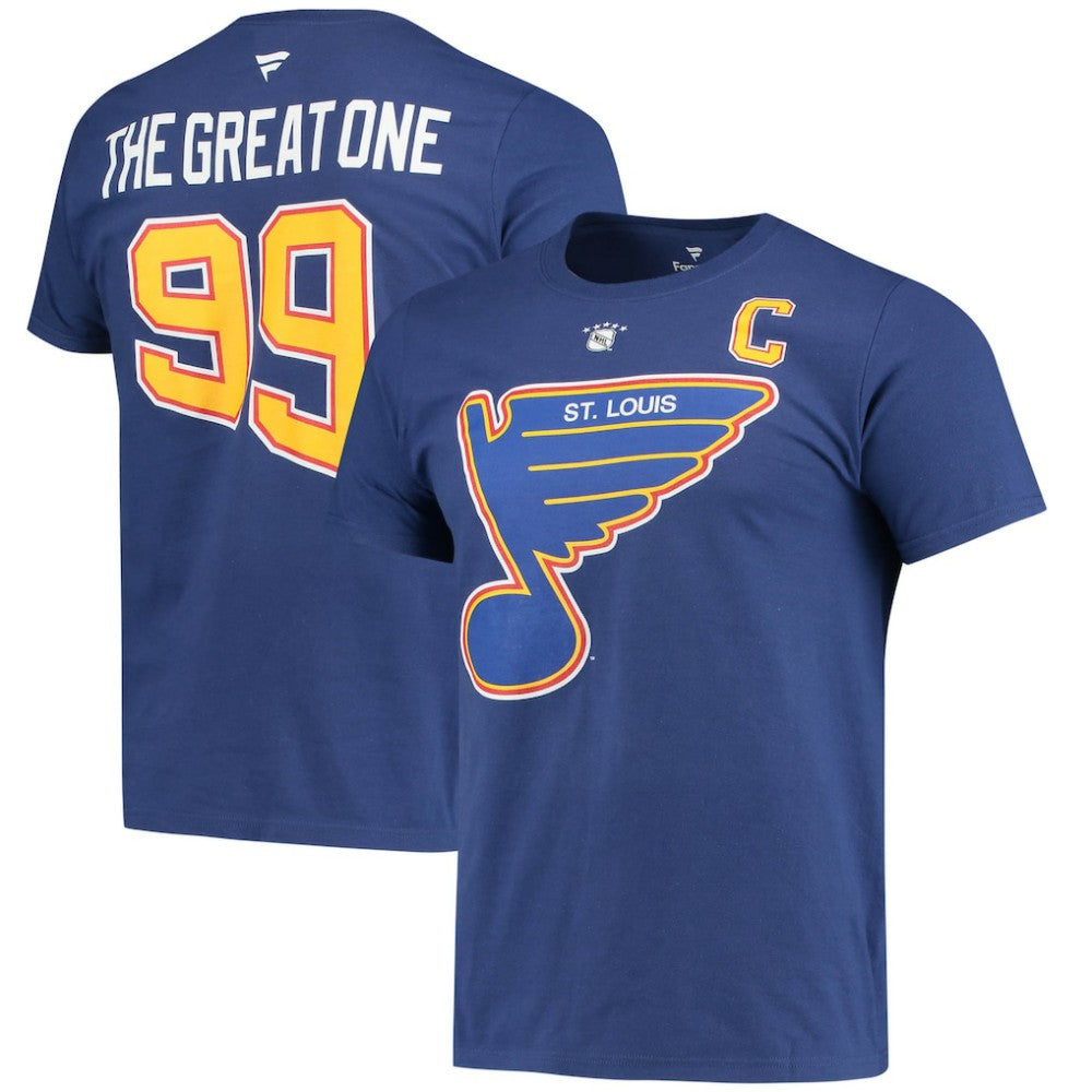 Wayne Gretzky St. Louis Blues Fanatics Authentic Stack Retired Player Nickname & Number T-Shirt - Blue | US 4240324