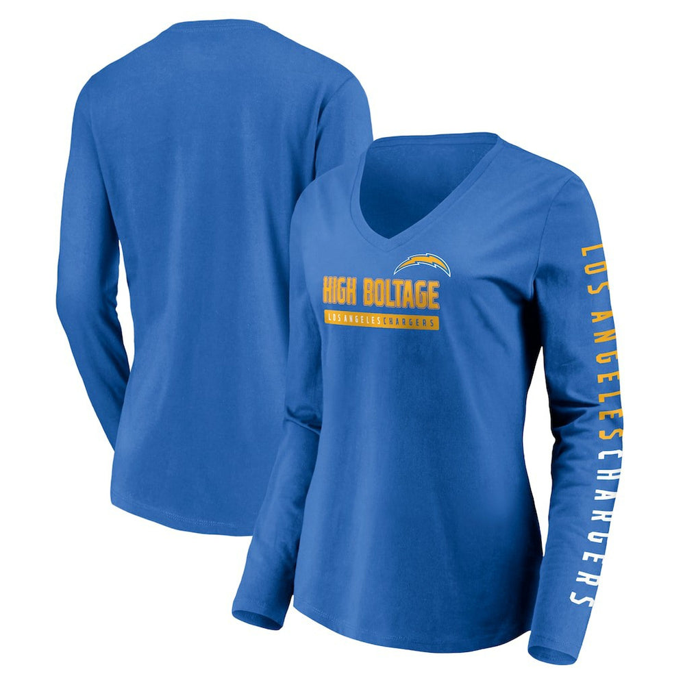 Los Angeles Chargers Women's Slogan V-Neck Long Sleeve T-Shirt - Powder Blue T-shirts
