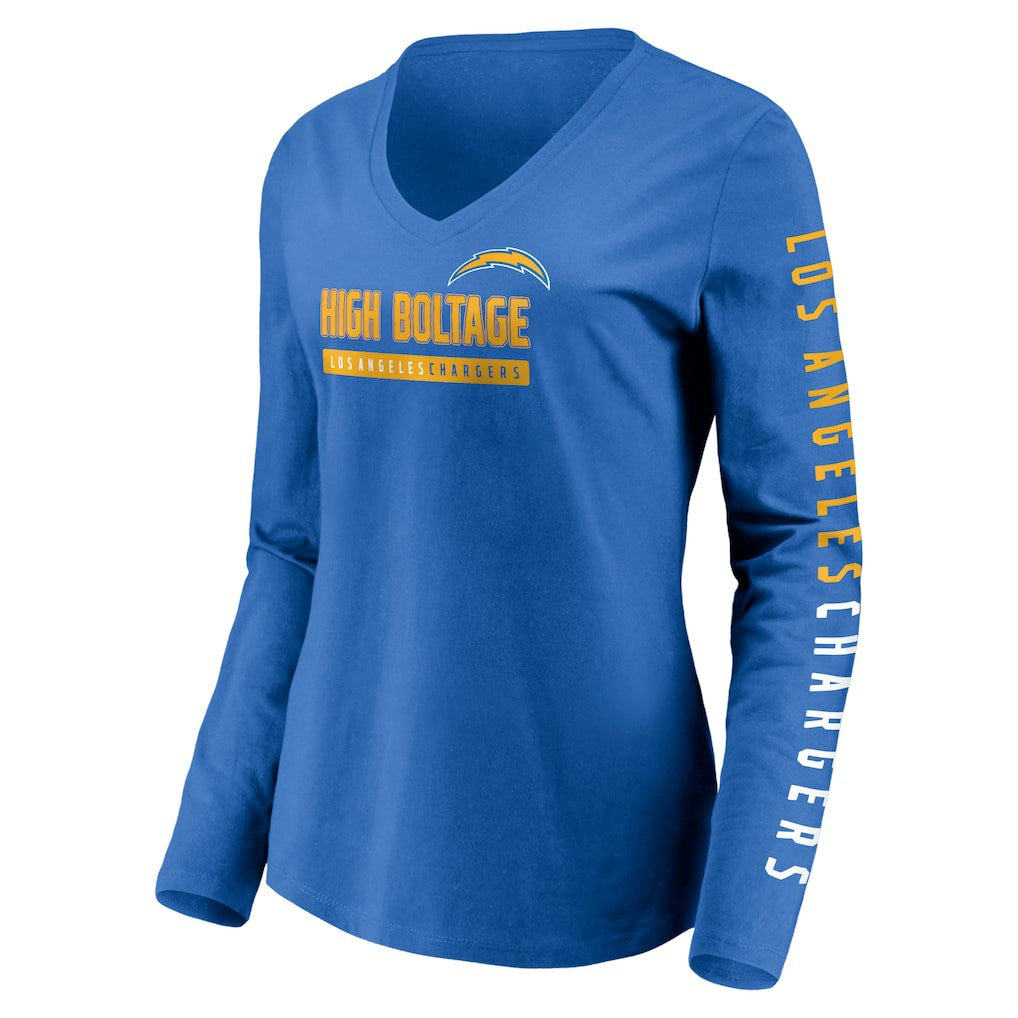 Los Angeles Chargers Women's Slogan V-Neck Long Sleeve T-Shirt - Powder Blue T-shirts
