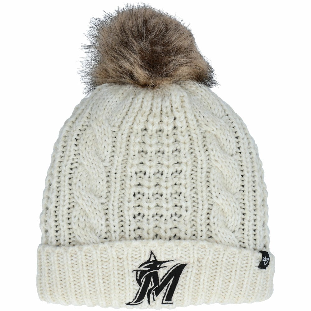 Miami Marlins '47 Women's Meeko Cuffed Knit Hat with Pom - Cream Hats