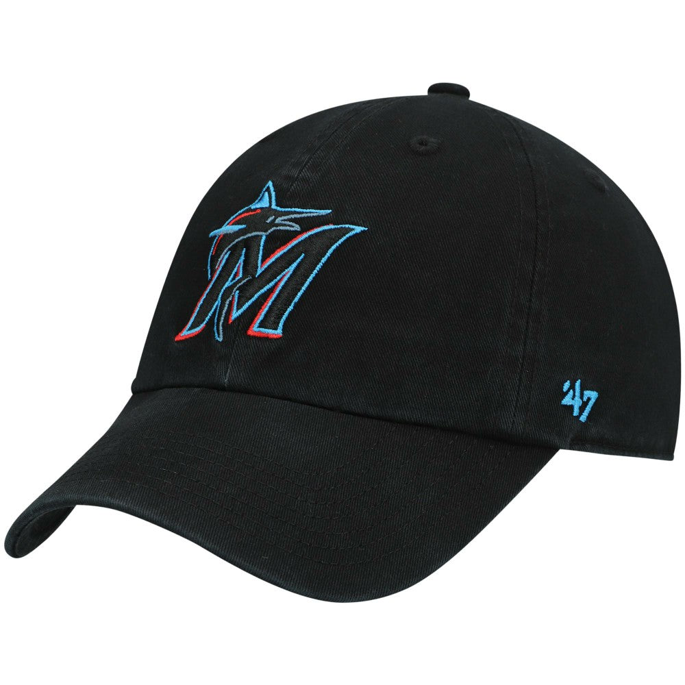 Miami Marlins '47 Youth Team Logo Clean Up Adjustable Hat - Black Hats