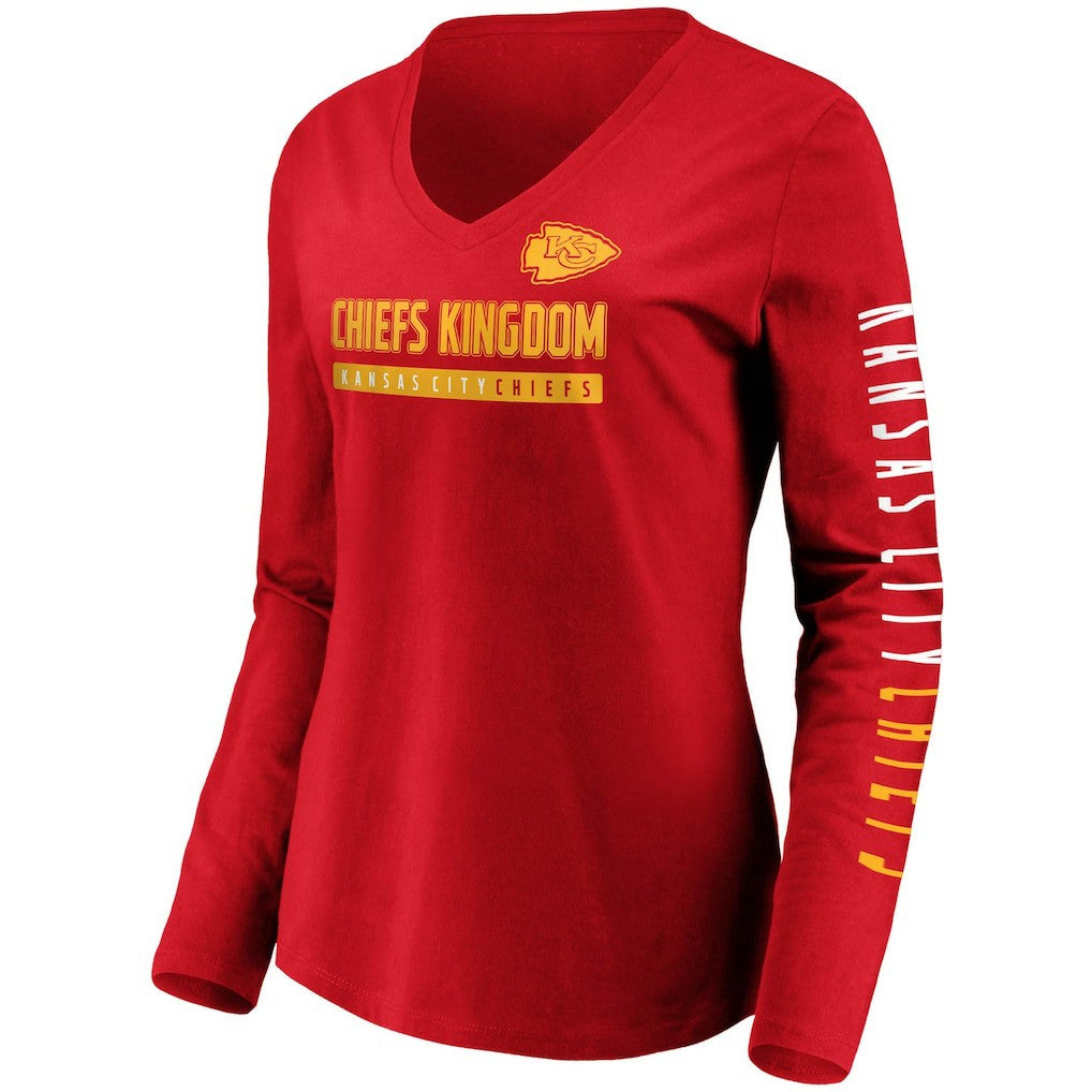 Kansas City Chiefs Women's Slogan V-Neck Long Sleeve T-Shirt - Red T-shirts