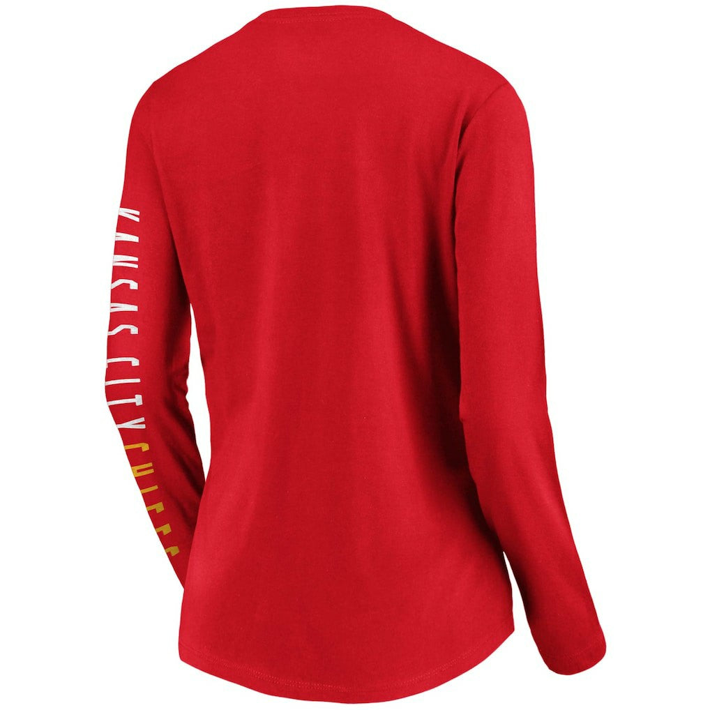 Kansas City Chiefs Women's Slogan V-Neck Long Sleeve T-Shirt - Red T-shirts