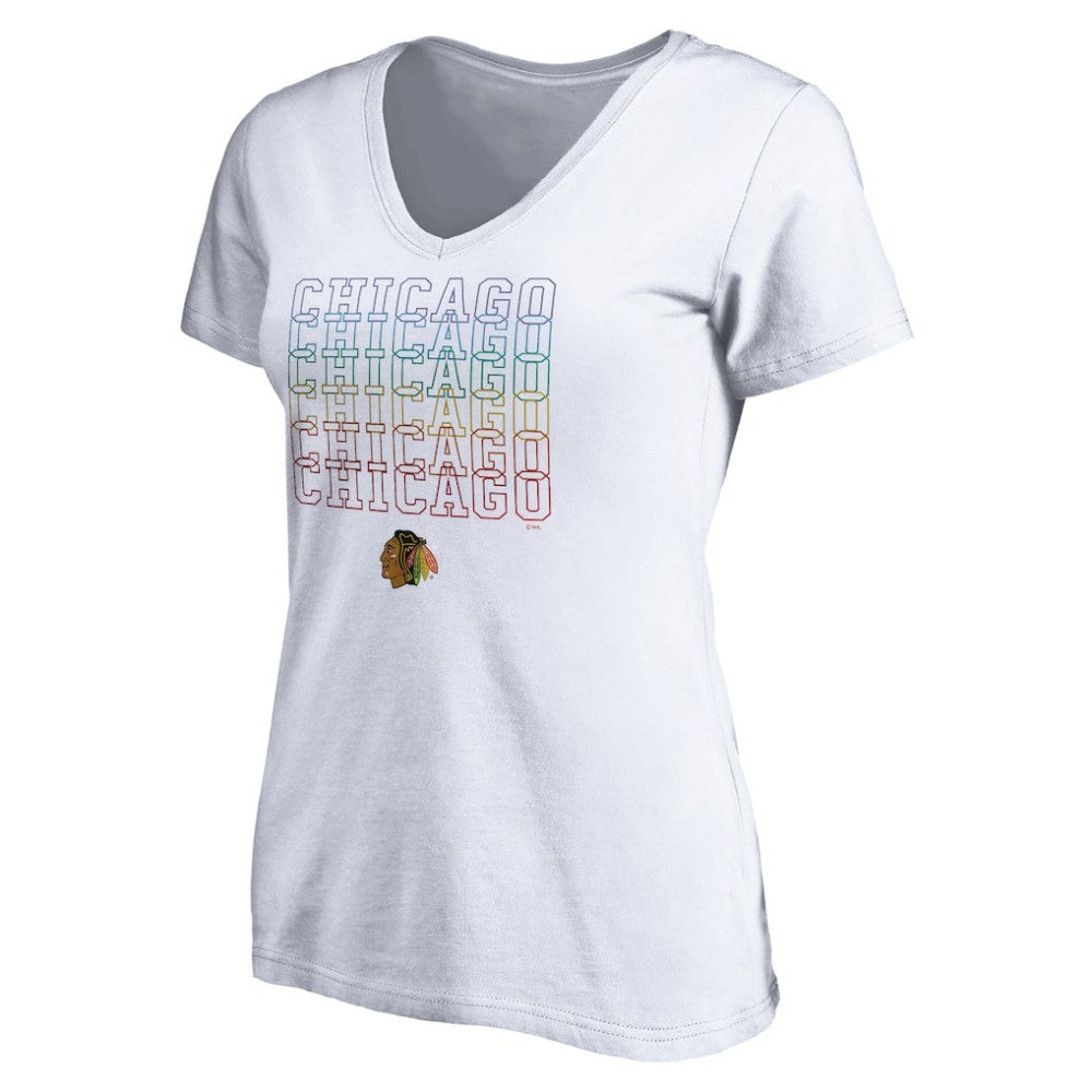 Chicago Blackhawks Women's City Pride V-Neck T-Shirt - White | US 4257427