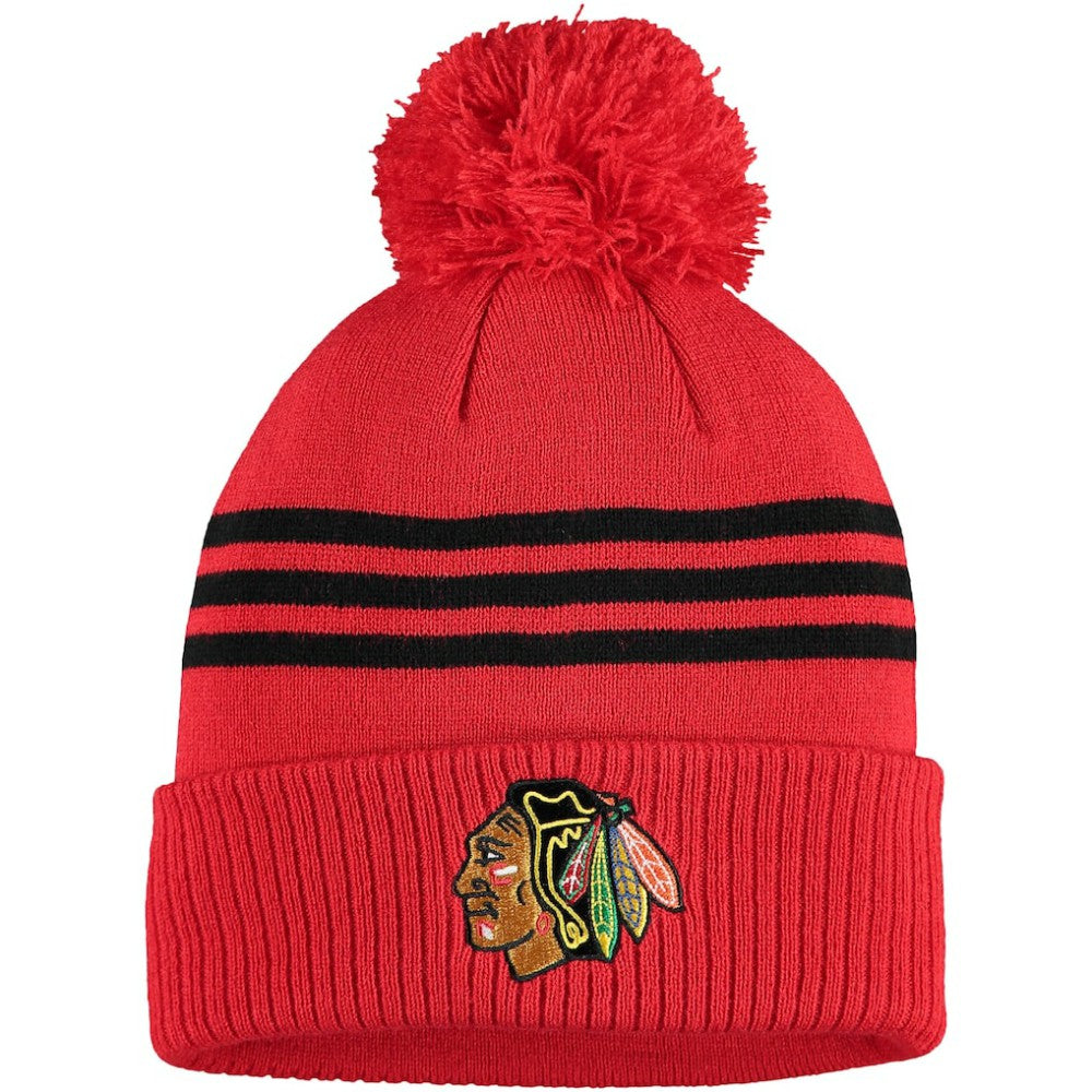 Chicago Blackhawks adidas Locker Room Three Stripe Cuffed Knit Hat with Pom - Navy | US 4265689