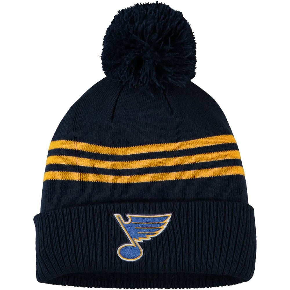 St. Louis Blues adidas Locker Room Three Stripe Cuffed Knit Hat with Pom - Navy | US 4265699