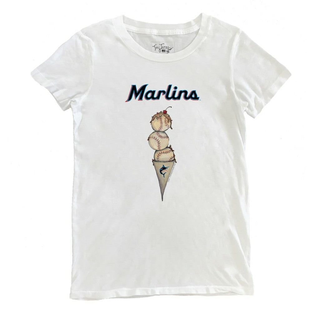 Miami Marlins Tiny Turnip Women's Triple Scoop T-Shirt - White T-shirts