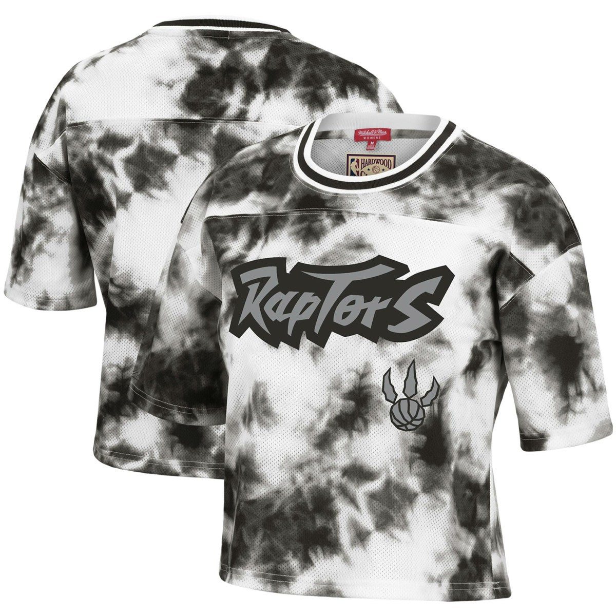 Toronto Raptors Women's Hardwood Classics Tie-Dye Cropped T-Shirt Black/White - Mitchell & Ness