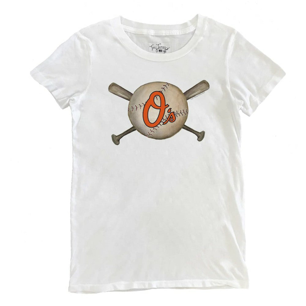 Baltimore Orioles Tiny Turnip Women's Baseball Crossbats T-Shirt - White T-shirts