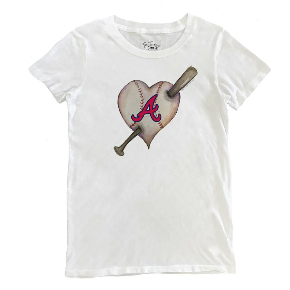Atlanta Braves Tiny Turnip Women's Heart Bat T-Shirt - White T-shirts