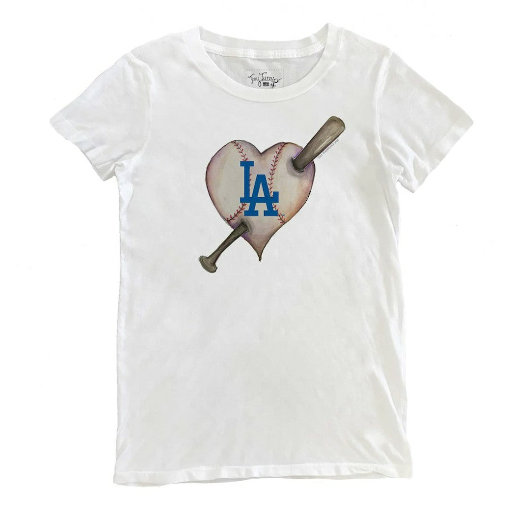 Los Angeles Dodgers Tiny Turnip Women's Heart Bat T-Shirt - White T-shirts