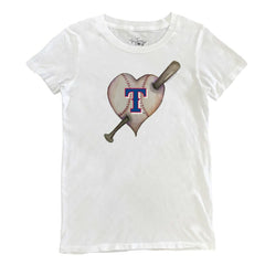 Texas Rangers Tiny Turnip Women's Heart Bat T-Shirt - White T-shirts