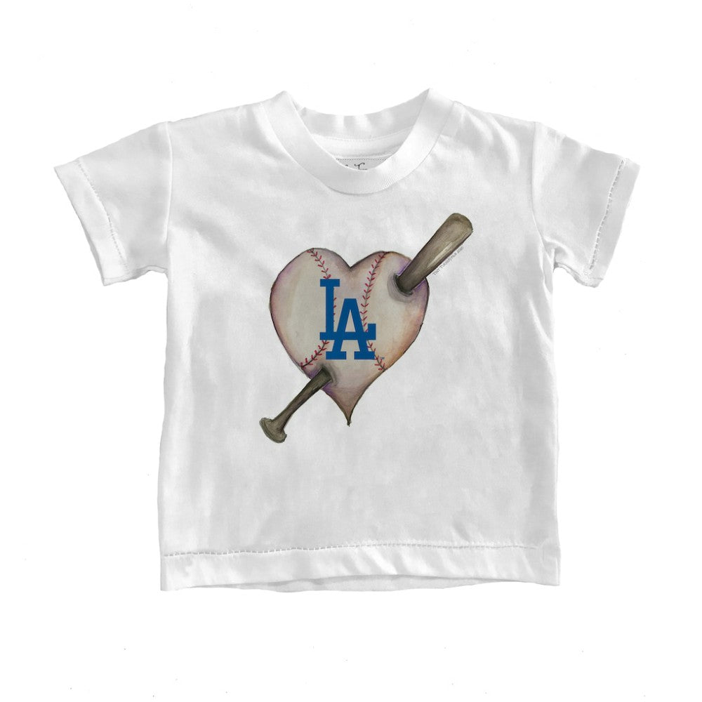 Los Angeles Dodgers Tiny Turnip Youth Heart Bat T-Shirt - White T-shirts